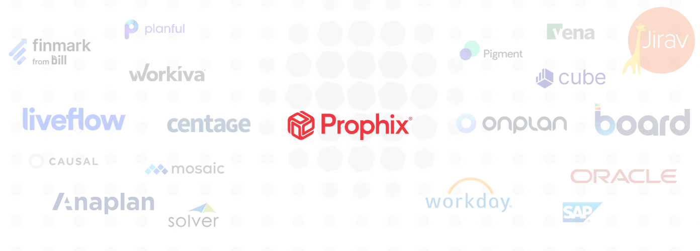 Prophix and logos of various companies displayed together.