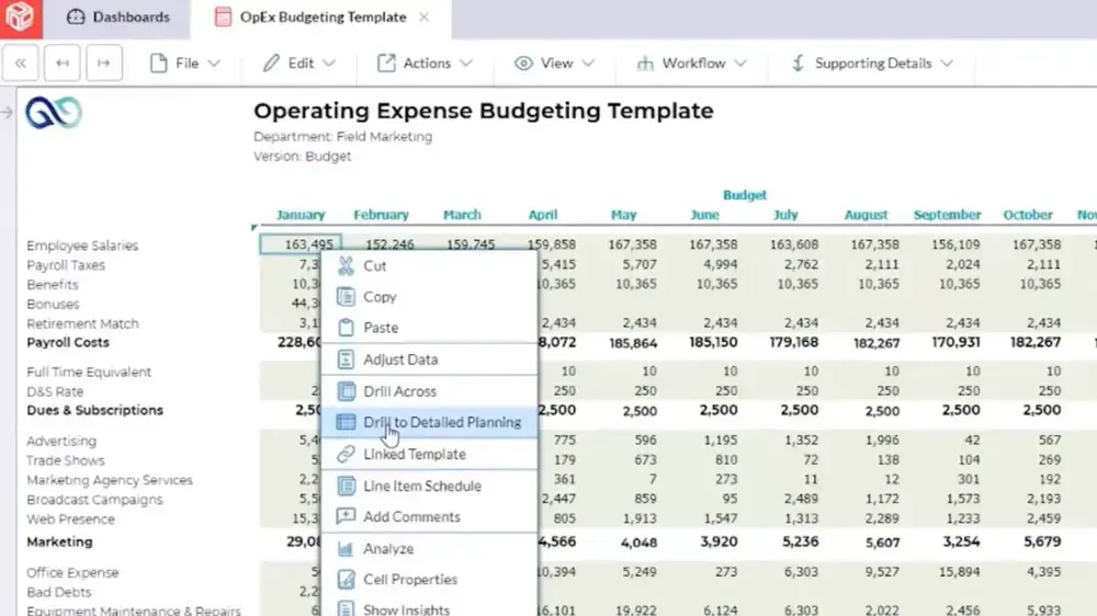 Operating expense budgeting template screenshot: Track and manage expenses efficiently with this user-friendly budgeting tool.