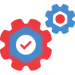 Red and blue cog with check mark
